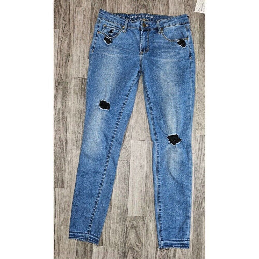 Articles Of Society‎ Womens Size 29 Distressed Skinny Whiskered Denim Blue Jeans